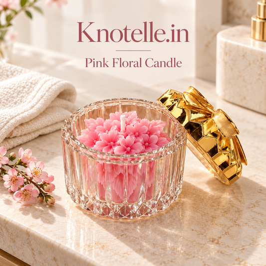 Pink Floral Candle with Reusable Decorative Golden Lid