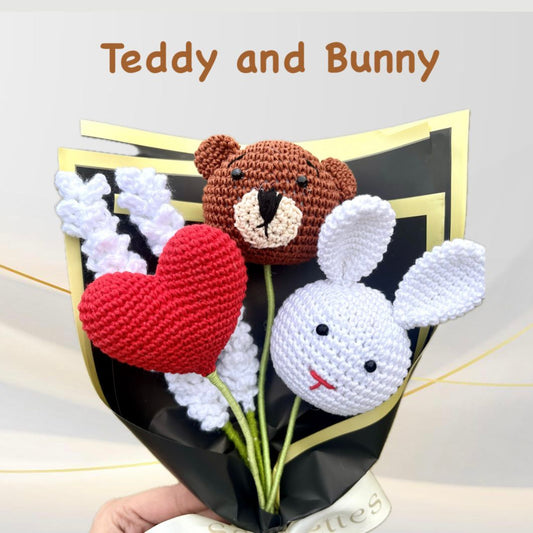 P Palettes Teddy and Bunny Bouquet, handmade, gifting, décor, crochet