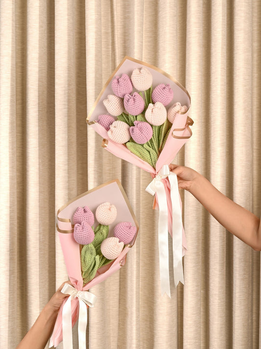 Crochet Tulip Bouquet of 5: Baby Pink and Lilac