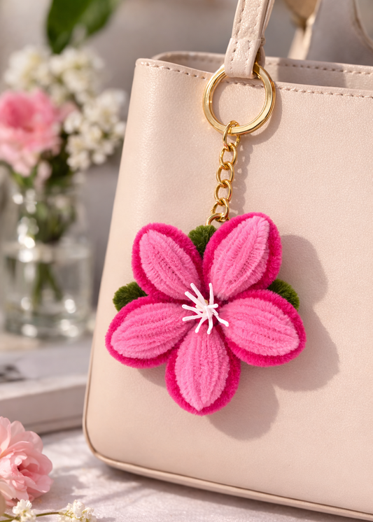 Blossom Charm Pipe Cleaner Flower Keychain – Cute Handmade Aesthetic Pink Floral Keyring