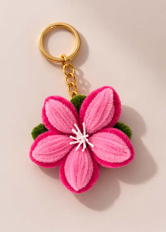 Blossom Charm Pipe Cleaner Flower Keychain – Cute Handmade Aesthetic Pink Floral Keyring