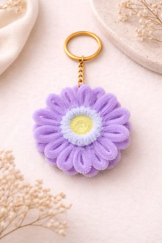 Lavender Daisy Keychain – Handmade Floral Charm