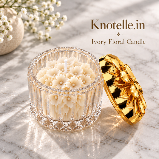Ivory Floral Candle with Golden Reusable Decorative Lid