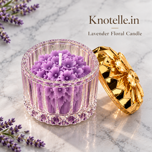 Lavender Floral Candle with Reusable Decorative Golden Lid