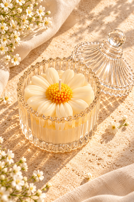 Sunshine Daisy Candle with Reusable Glass Holder