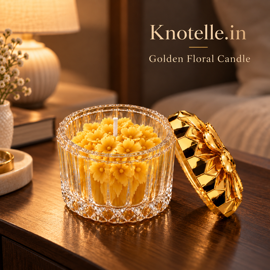 Golden Floral Candle with Reusable Decorative Golden Lid
