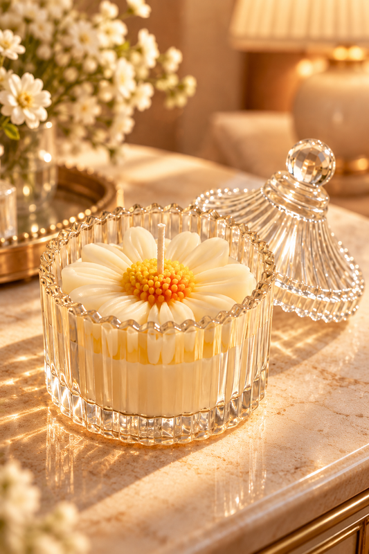 Sunshine Daisy Candle with Reusable Glass Holder