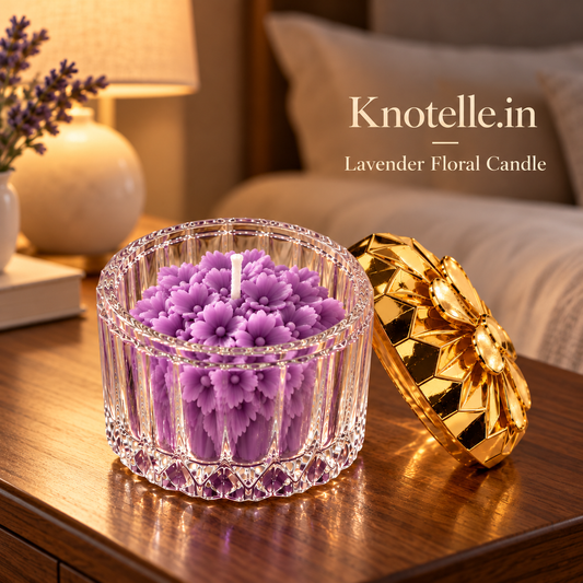 Lavender Floral Candle with Reusable Decorative Golden Lid