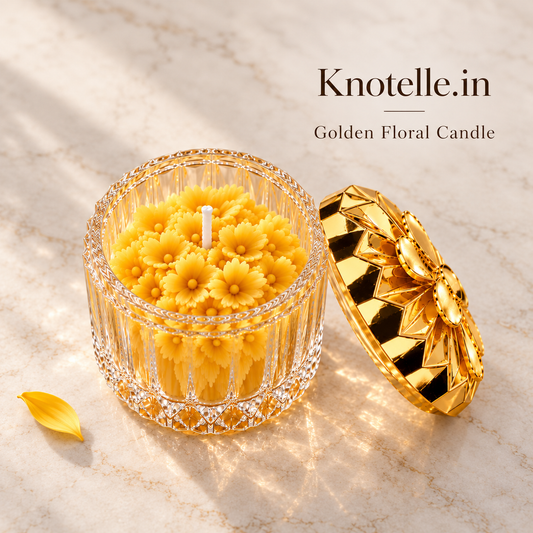 Golden Floral Candle with Reusable Decorative Golden Lid