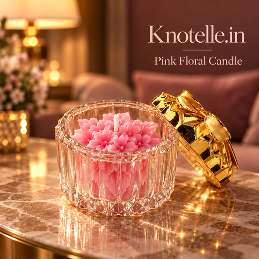 Pink Floral Candle with Reusable Decorative Golden Lid
