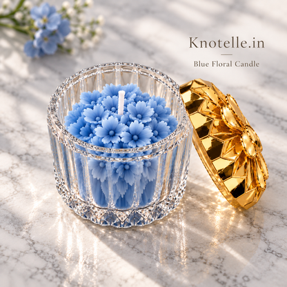 Blue Floral Candle with Golden Reusable Decorative Lid
