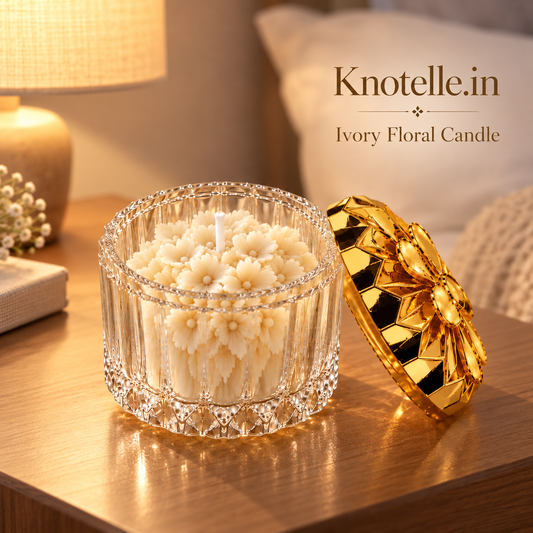 Ivory Floral Candle with Golden Reusable Decorative Lid