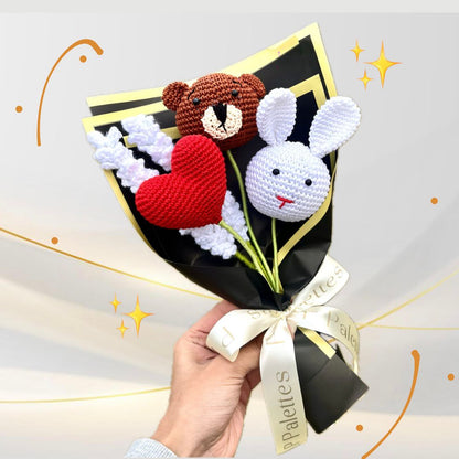 P Palettes Teddy and Bunny Bouquet, handmade, gifting, décor, crochet